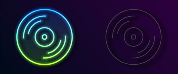 Glowing neon line Vinyl disk icon isolated on black background. Vector