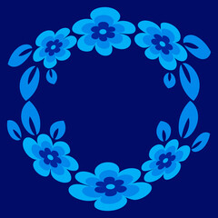 Fototapeta na wymiar Illustration - Round frame or wreath on a square background - stylized flowers and leaves - graphics. Design elements