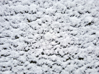 White snow lies on the vertical wooden wall of an old house
