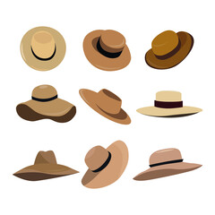 Digital illustration of a set of brown and beige hats