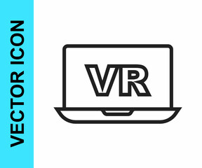 Black line Virtual reality icon isolated on white background. Futuristic VR head-up display design. Vector