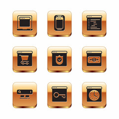 Set Laptop with browser window, Search engine, Secure your site HTTPS, SSL, Browser shield, Online shopping on screen, and Mobile phone icon. Vector