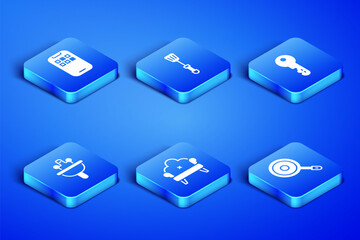 Set Frying pan, Mobile Apps, Sofa, Washbasin, Spatula and House key icon. Vector