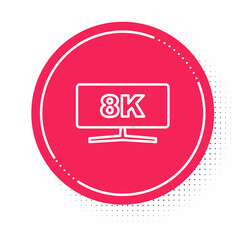 White line Computer monitor icon isolated on white background. PC component sign. Red circle button. Vector