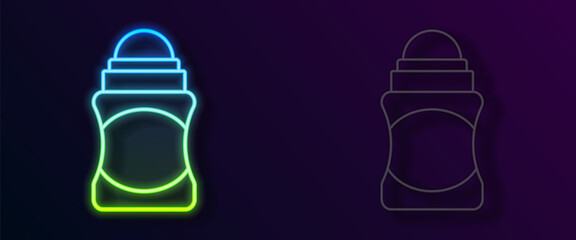 Glowing neon line Antiperspirant deodorant roll icon isolated on black background. Cosmetic for body hygiene. Vector