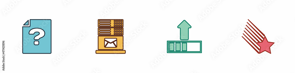 Aufkleber set unknown document, mail server, loading and falling star icon. vector
