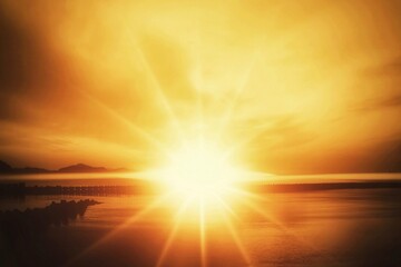 Plakat 海の水平線に沈む太陽