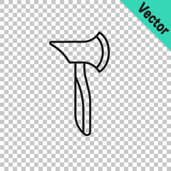 Black line Wooden axe icon isolated on transparent background. Lumberjack axe. Vector