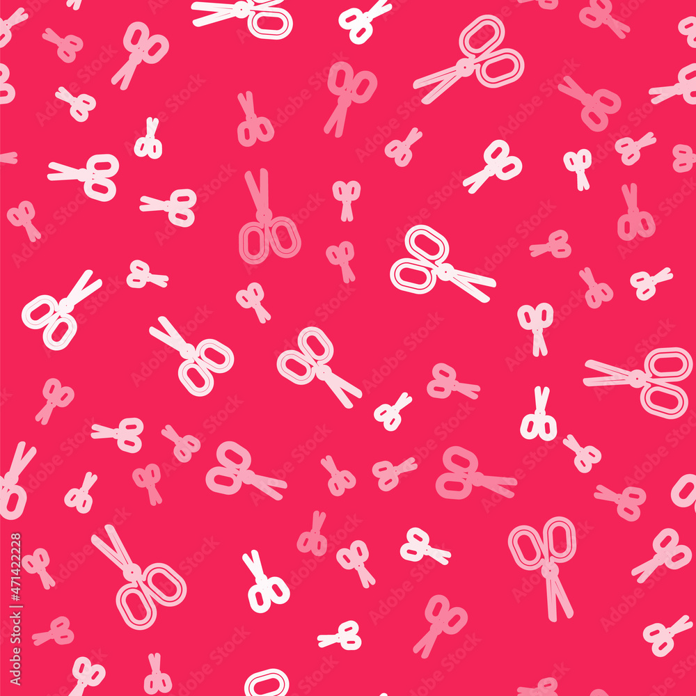 Poster white line scissors icon isolated seamless pattern on red background. tailor symbol. cutting tool si