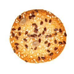 Whole grain snack cookie with seeds isolated on the white background