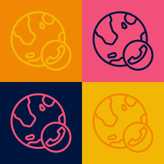 Pop art line Video chat conference icon isolated on color background. Online meeting work form home. Remote project management. Vector