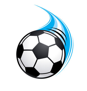 fast flying soccer football with blue streak