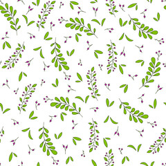 Seamless pattern with twigs and berries. Hand-drawn floral background. Illustration can be used for templates, wallpaper. 