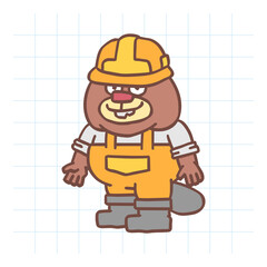 Builder beaver in hard hat standing and smiling. Hand drawn character. Vector Illustration