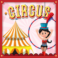 Circus banner design with circus and magician girl