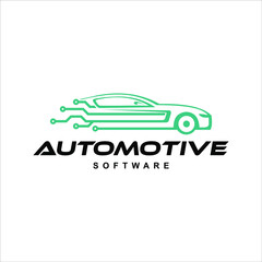 Automotive logo design template with outline slihouette of sport car technology 