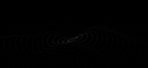 Futuristic wave. Vector dark cyberspace. Abstract music sound wave with dots. White moving particles on a black background.