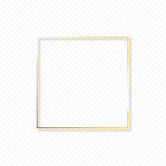 Vector gold frame on isolated transparent background. Gold frame png, square frame png, vintage frame, gold texture.