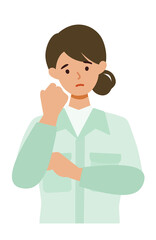 Woman wearing factory worker uniform. Factory worker Woman cartoon character. People face profiles avatars and icons. Close up image of confused Woman.