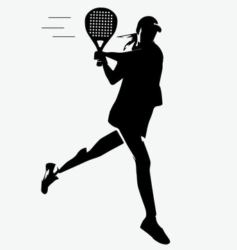 recommend clip art: Female Tennis padel Player Icon Illustration. Paddle Sport Vector Graphic Symbol Clip Art. Sketch Black Sign young women is padel tennis player jump to the ball good looking for posts and poster video