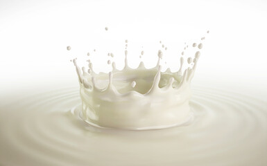 Milk crown splash, splashing in milk pool with ripples.