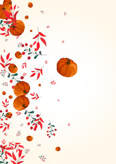 Burgundy Pumpkin Background Light Vector. Orange Thanksgiving Border. Red Vegetable Healthy Template. Gourd Image. Park Set.