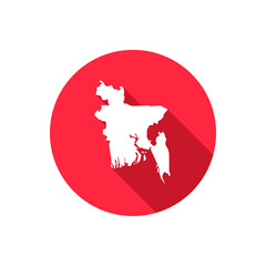 Map of Bangladesh on red circle with long shadow