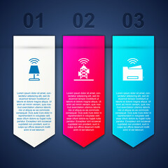 Set Smart table lamp, Wireless antenna and printer. Business infographic template. Vector