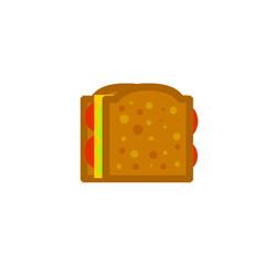 Sandwich. Bread with cheese, tomato and lettuce. Food icon. Flat illustration