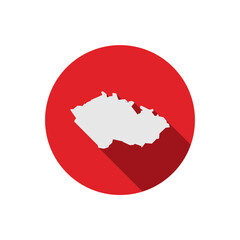 Map of Czech Republic on red circle with long shadow