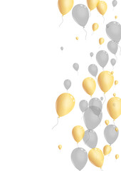 Yellow Toy Background White Vector. Helium Celebrate Template. Golden Shine Confetti. Air Realistic Frame.