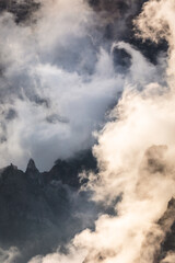 Mysterious mountains in Madeira, shrouded in fog. Pico do Arieiro and other peaks.
