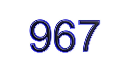 blue 967 number 3d effect white background