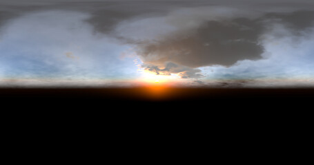 3D rendering. Blue sky with tight clouds at sunset or sunrise. Environment 360 HDRI MAP. Equabular projection, spherical panorama.