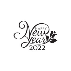 romantic and minimalistic 2022 new year greetings with floral ornament in black and white.