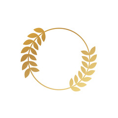 Gold leaves vector wreath. Modern abstract element. Isolated on white background. Vector illustration