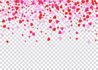 Pink Confetti Background Transparent Vector. Sweetheart Backdrop Heart. Fond Volume Pattern. Violet Confetti Shape Illustration. Tender Gift Frame.