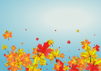 Golden Leaves Background Blue Vector. Leaf Season Template. Ocher Pattern Foliage. Celebrate Plant Frame.