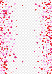 Red Heart Background Transparent Vector. Design Texture Confetti. Tender Color Pattern. Violet Confetti Celebration Frame. Fond Valentine Backdrop.