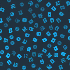 Set Music player, Play button, Speaker mute and Prohibition no video recording on seamless pattern. Vector