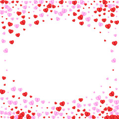 Pink Heart Background White Vector. Valentine Texture Confetti. Tender Happy Pattern. Red Confetti Present Frame. Fond Party Illustration.
