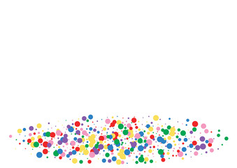 Red Dot Fall Background. Confetti Bright Illustration. Multicolored Dust Circle. Yellow Paint Round Texture.