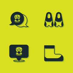 Set Scallop sea shell, Boots, and Flippers for swimming icon. Vector