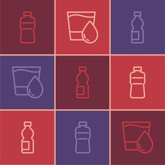 Set line Bottle of water, and Glass with icon. Vector