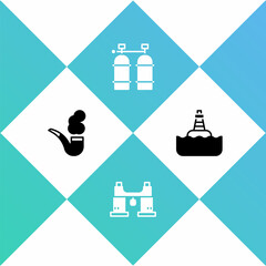 Set Smoking pipe, Binoculars, Aqualung and Floating buoy icon. Vector
