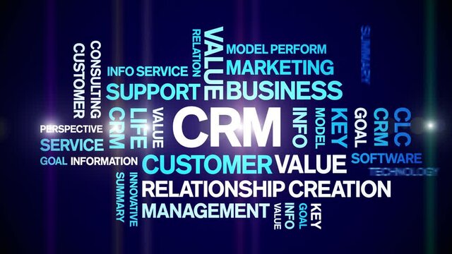 CRM animated tag word cloud;text design animation kinetic typography seamless loop.