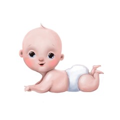 cute newborn, watercolor style illustration, little child clipart with cartoon character