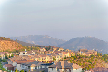 Roofs of suburban houses on Double Peak Park at San Marcos, California
