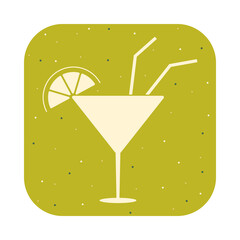Cocktail vector icon. Glass with cocktail isolated on light green background.