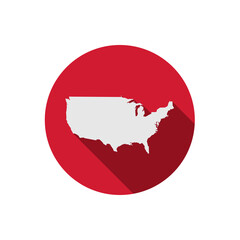 Red circle map of United States of America with long shadow
